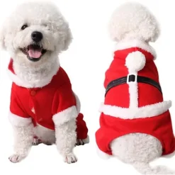 Jul husdjur katter och hundar kläder röd tomten kostym huva varm sammet jumpsuit valp katt fest jumpsuit storlek M><noscript><img width=