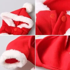 Jul husdjur katter och hundar kläder röd tomten kostym huva varm sammet jumpsuit valp katt fest jumpsuit storlek M><noscript><img width=