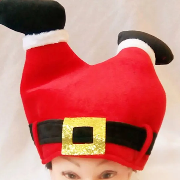 Jul Novelty Santa Hat - Tomtens ben fastnar i skorstenen> Huvudbonader