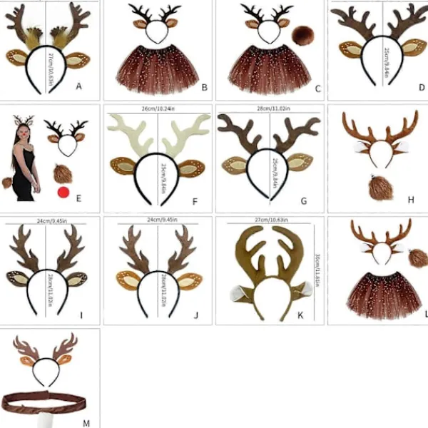 Jul Ren Öron Pannband Kompatibelt med Kvinnor Flicka Halloween Ren Utklädnad Outfit Tillbehör Ren Pannband Ren Svans Ren Näsa Ny Brun Öra Horn | Fyndiq> Tillbehör
