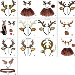 Jul Ren Öron Pannband Kompatibelt med Kvinnor Flicka Halloween Ren Utklädnad Outfit Tillbehör Ren Pannband Ren Svans Ren Näsa><noscript><img width=
