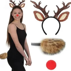 Jul Ren Öron Pannband Kompatibelt med Kvinnor Flicka Halloween Ren Utklädnad Outfit Tillbehör Ren Pannband Ren Svans Ren Näsa Prickig | Fyndiq> Tillbehör