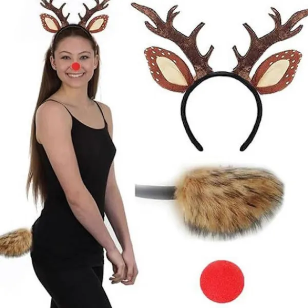 Jul Ren Öron Pannband Kompatibelt med Kvinnor Flicka Halloween Ren Utklädnad Outfit Tillbehör Ren Pannband Ren Svans Ren Näsa Prickig | Fyndiq> Tillbehör