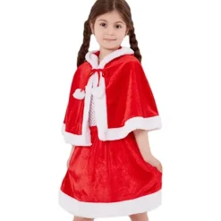 Jul Sammet Sjal Kappa Cape Fru Santa Claus Cape Robe Halloween Kostym Röd Kids Shawl><noscript><img width=
