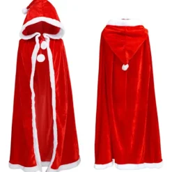 Jul Sammet Sjal Kappa Cape Fru Jultomte Kappa Robe Halloween Kostym Röd Med Luva 90cm/35