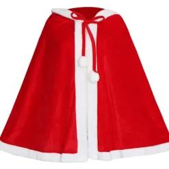 Jul Sammet Sjal Kappa Cape Fru Jultomte Kappa Robe Halloween Kostym Röd Med Luva 90cm/35