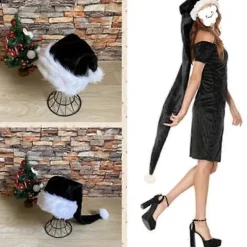 Jul Sammet Tomtehatt Unisex Bekväm Svart och Vit för Vuxna - 150cm> Huvudbonader