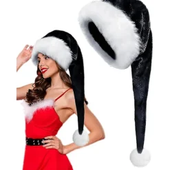 Jul Svart Tomteluva Lång, Vuxen Deluxe Svart Och Vit Jul Tomteluva För Svart Jultema Nyår Festliga Högtidsfest Tillbehör C> Huvudbonader