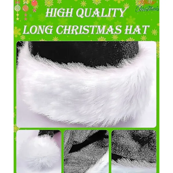 Jul Svart Tomteluva Lång, Vuxen Deluxe Svart Och Vit Jul Tomteluva För Svart Jultema Nyår Festliga Högtidsfest Tillbehör C> Huvudbonader