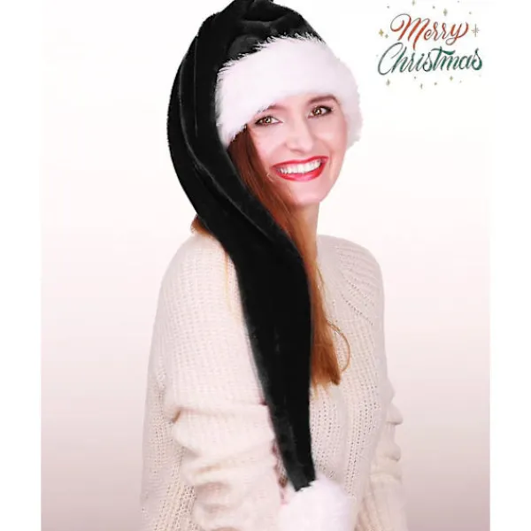 Jul Svart Tomteluva Lång, Vuxen Deluxe Svart Och Vit Jul Tomteluva För Svart Jultema Nyår Festliga Högtidsfest Tillbehör C> Huvudbonader