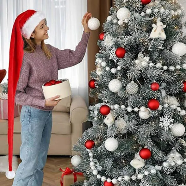 Jul Tomte Hatt Ultra Lång Plyschboll Dekor Tjock Håll Varm Halkfri Röd Festlig Nyår Party Cosplay Foto Rekvisita Högtid Huvudbonad B> Huvudbonader