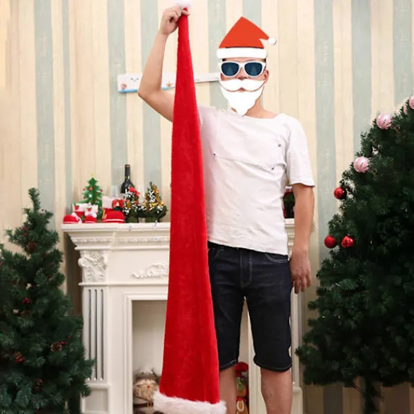 Jul Tomte Hatt Ultra Lång Plyschboll Dekor Tjock Håll Varm Halkfri Röd Festlig Nyår Party Cosplay Foto Rekvisita Högtid Huvudbonad B> Huvudbonader