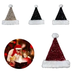 Jul Tomtehatt Fantastiska Paljetter och Vit Pälsbräme för Julfester Utklädnad Cosplay Paljettprydd djupt lila> Huvudbonader