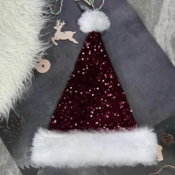 Jul Tomtehatt Fantastiska Paljetter och Vit Pälsbräme för Julfester Utklädnad Cosplay Paljettprydd djupt lila><noscript><img width=