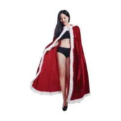 Gåva Jul Tomtekappa med Huva Julkappa Dam Tomtedräkt Jul Maskeradkappa Röd Kappa med Huva för Jul><noscript><img width=