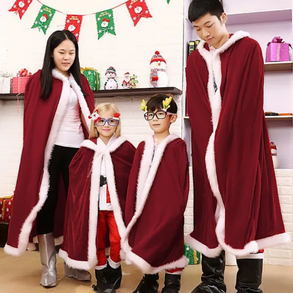 Gåva Jul Tomtekappa med Huva Julkappa Dam Tomtedräkt Jul Maskeradkappa Röd Kappa med Huva för Jul> Dräkter