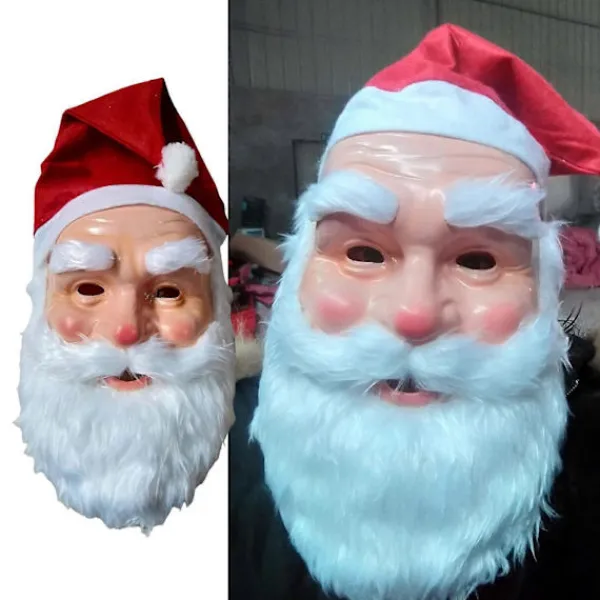 Jul Tomtemask för Män Kvinnor Hel Ansikte Tomtemask med Tomtehatt och Skägg Tomtekostym Tillbehör för Jul> Masker