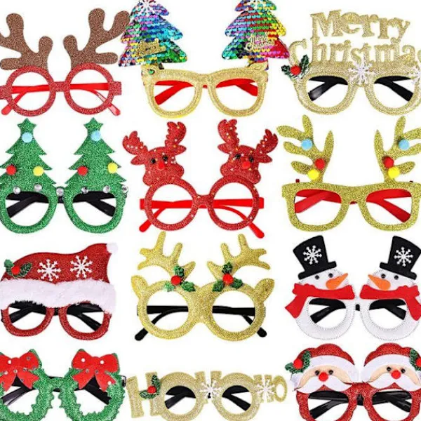 Julglasögon, 12 stycken julpartyglasögon, julfotorekvisita, kreativa juldekorationer, lämpliga för barn> Tillbehör