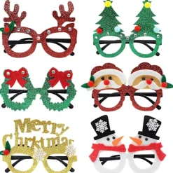 Julglasögon, 6-pack roliga julglasögon, roliga julglasögonbågar, glitter julpartyglasögon, nyhet för barn och [HK]> Tillbehör