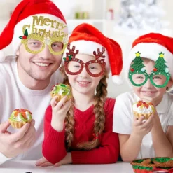 Julglasögon, 6-pack roliga julglasögon, roliga julglasögonbågar, glitter julpartyglasögon, nyhet för barn och [HK]><noscript><img width=