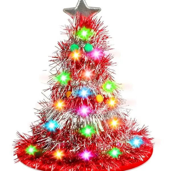 Julgranhatt - Julhatt, Julgranhatt med Ljus, Julhatt, 30 LED-lampor, Färgglada Ljus, Juldräkt> Tillbehör