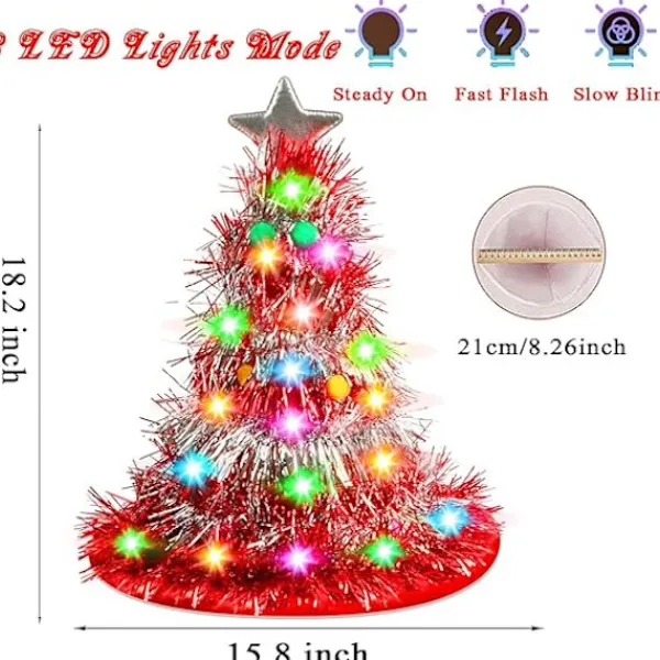 Julgranhatt - Julhatt, Julgranhatt med Ljus, Julhatt, 30 LED-lampor, Färgglada Ljus, Juldräkt> Tillbehör