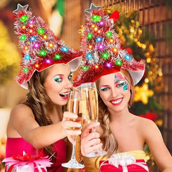 Julgranhatt - Julhatt, Julgranhatt med Ljus, Julhatt, 30 LED-lampor, Färgglada Ljus, Juldräkt> Tillbehör