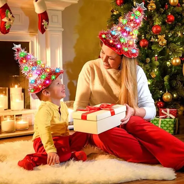 Julgranhatt - Julhatt, Julgranhatt med Ljus, Julhatt, 30 LED-lampor, Färgglada Ljus, Juldräkt> Tillbehör