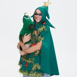 Julgransponcho Kostym för Kvinnor Rosett Boll Glänsande Dekor Huvförsedd Kappa Jul Cosplay Utklädnad X-Large Grön-yux X-Large><noscript><img width=