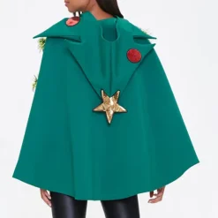 Julgransponcho Kostym för Kvinnor Rosett Boll Glänsande Dekor Huvförsedd Kappa Jul Cosplay Utklädnad X-Large Grön-yux X-Large><noscript><img width=