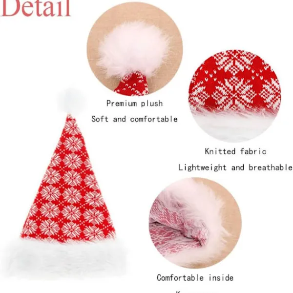 Julhatt för vuxna, plysch tomtehatt, partyhatt, julalvhatt, tjock tomtehatt med pälsbrätte för vuxna> Huvudbonader