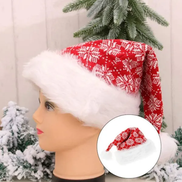 Julhatt för vuxna, plysch tomtehatt, partyhatt, julalvhatt, tjock tomtehatt med pälsbrätte för vuxna> Huvudbonader
