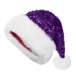 Julhatt, paljettprydd julhatt, lämplig plyschjulhatt för vuxna (Lila)> Huvudbonader