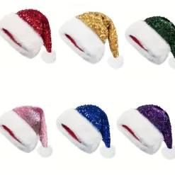 Julhatt, paljettprydd julhatt, lämplig plyschjulhatt för vuxna (rosa)><noscript><img width=