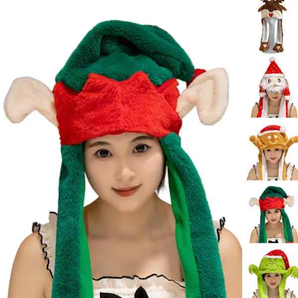 Julhattar - Grinch Plyschhattar Med Öron Som Rör Sig Luftkuddar, Söta Öron Jul Med Rörliga Jul Vintersporthatt, Tomtehatt Cookie Man> Huvudbonader