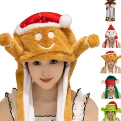 Julhattar - Grinch Plyschhattar Med Öron Som Rör Sig Luftkuddar, Söta Öron Jul Med Rörliga Jul Vintersporthatt, Tomtehatt Cookie Man><noscript><img width=