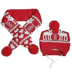Julhundkostym Mössa Och Stickad Halsduk - Söt Husdjurskostym Tillbehör Varma Vinterkläder För Katt> Tillbehör