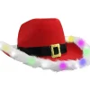 Julklapp för kvinnor och män - Ljusupplyst LED-blinkande julklapp med fjäderhatt Cowboy Röd Jultomte Western Semesterhatt> Tillbehör