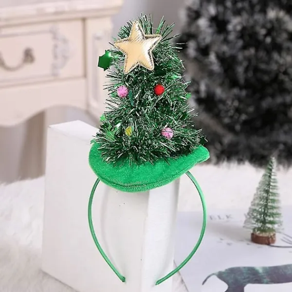 Julklappshårband med grönt granträd> Huvudbonader