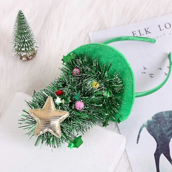 Julklappshårband med grönt granträd> Huvudbonader