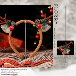 Julklappshårband med renar, glitter, för kvinnor, hårband, hårtillbehör, huvudbonad för juldekorationer (brun)><noscript><img width=