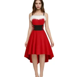 Julklänning: Röd Off-the-Shoulder Axelbandslös med Svart Midjerosett L><noscript><img width=