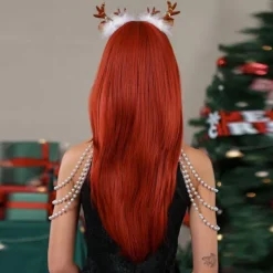 Julperuk med långt, rakt hår och lugg> Peruker