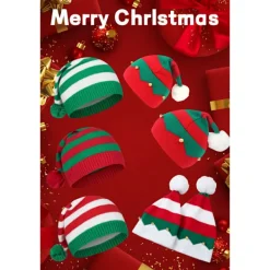 Julstickad mössa - Festlig design. Vuxen [Klassisk röd klocka]*1> Huvudbonader