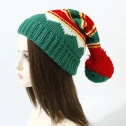 Holocky Julstickade mössor - Elf Stickad Jultomte Stickad Mössa med Pompom för Vuxna Barn> Huvudbonader