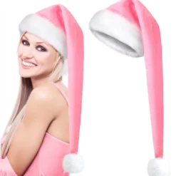 Jultomtehatt för Vuxna Lång Plysch Julhatt för Jul Nyår Festliga Festtillbehör - Rosa> Huvudbonader