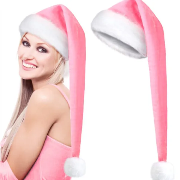 Jultomtehatt för Vuxna Lång Plysch Julhatt för Jul Nyår Festliga Festtillbehör - Rosa> Huvudbonader