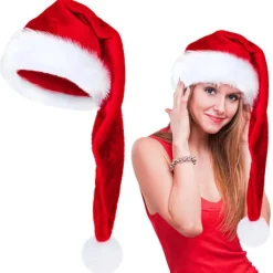 Jultomtehatt för Vuxna Lång Plysch Julhatt för Jul Nyår Festliga Festtillbehör - Röd> Huvudbonader