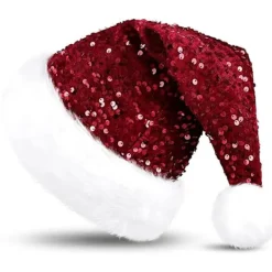 Jultomtehatt för Vuxna Lyxig Plysch Julhatt med Pompom för Män och Kvinnor> Huvudbonader
