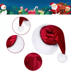 Jultomtehatt med vit kant för julfest Nyår Huvudbonad Tomtekostym Tillbehör Present Vinröd><noscript><img width=